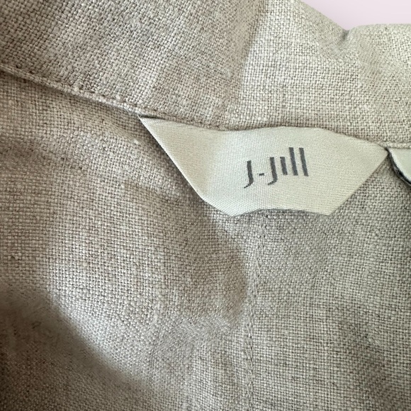 J. Jill Women’s 100% Linen Long Button Front Wheat Color Shirt Coat Size 6 Tall - Picture 10 of 14